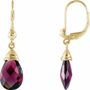 14K Yellow Gold Briolette Natural Brazilian Garnet Earrings