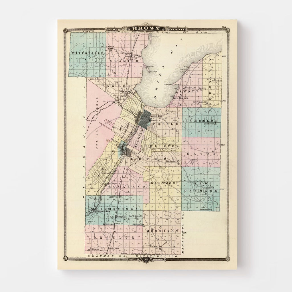 Vintage Map of Brown County, Wisconsin 1878