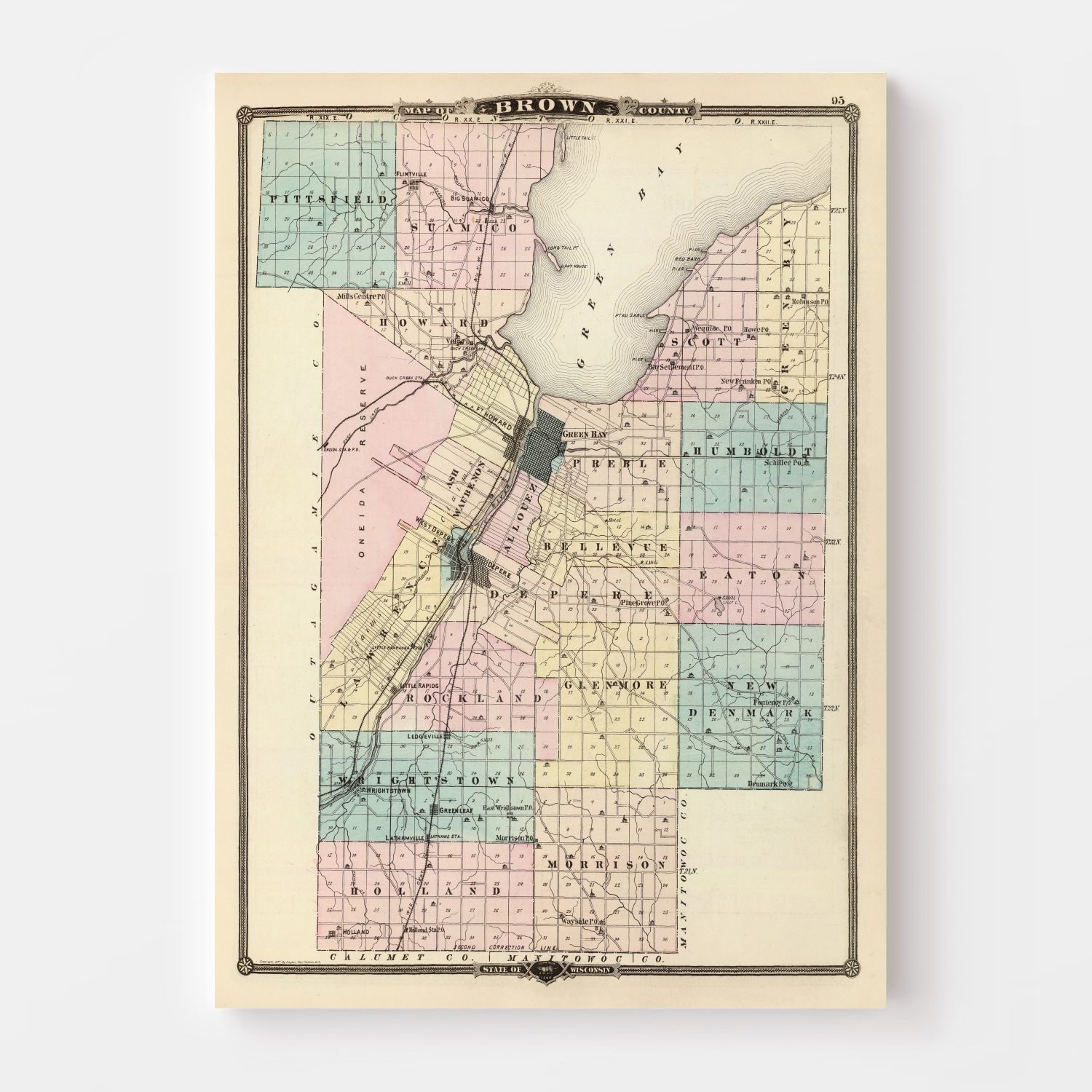 Vintage Map of Brown County, Wisconsin 1878