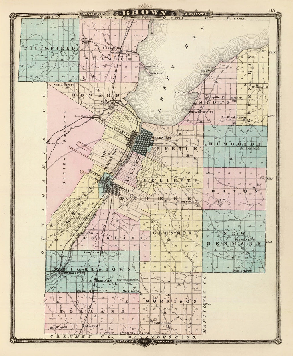 Vintage Map of Brown County, Wisconsin 1878