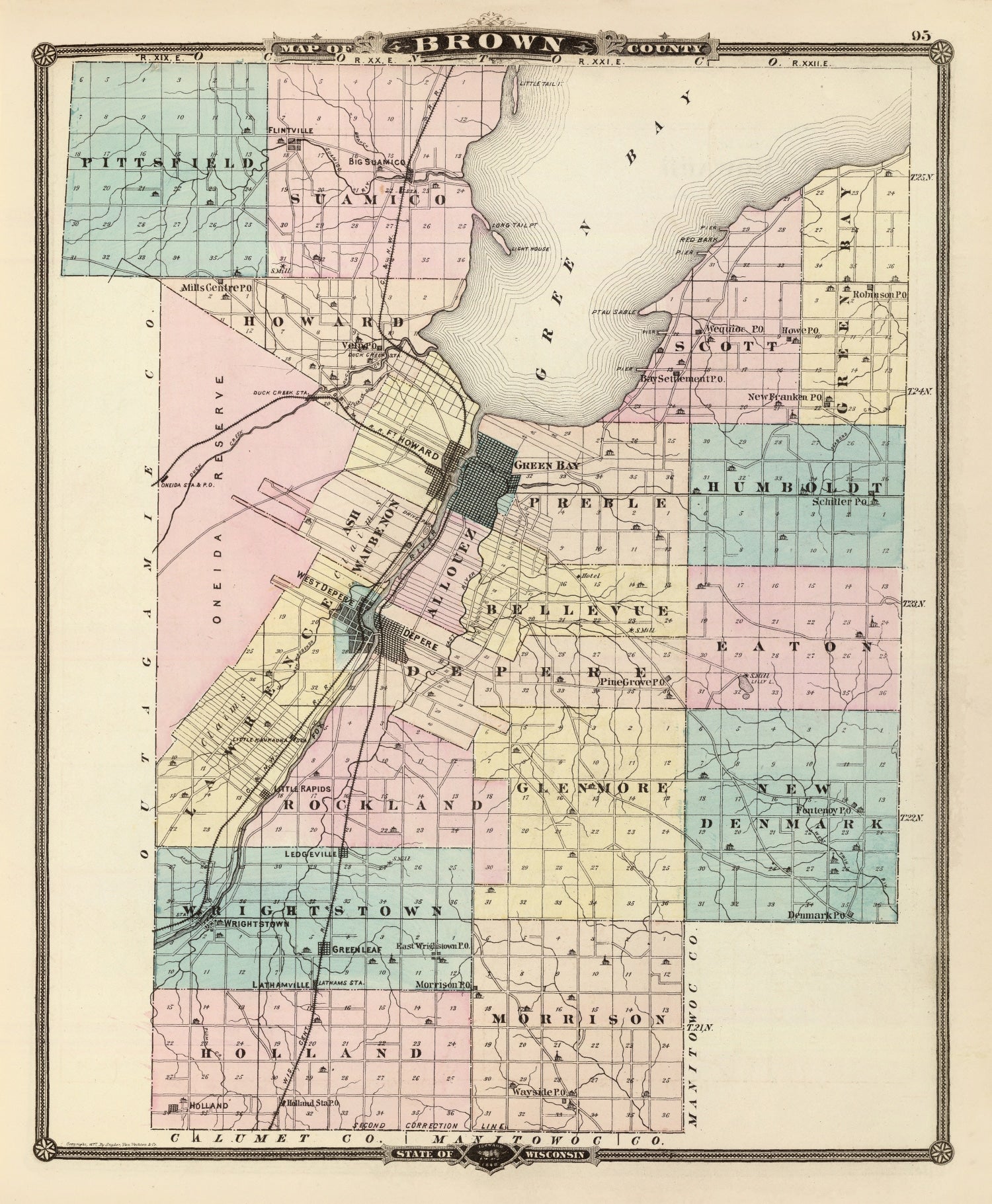 Vintage Map of Brown County, Wisconsin 1878