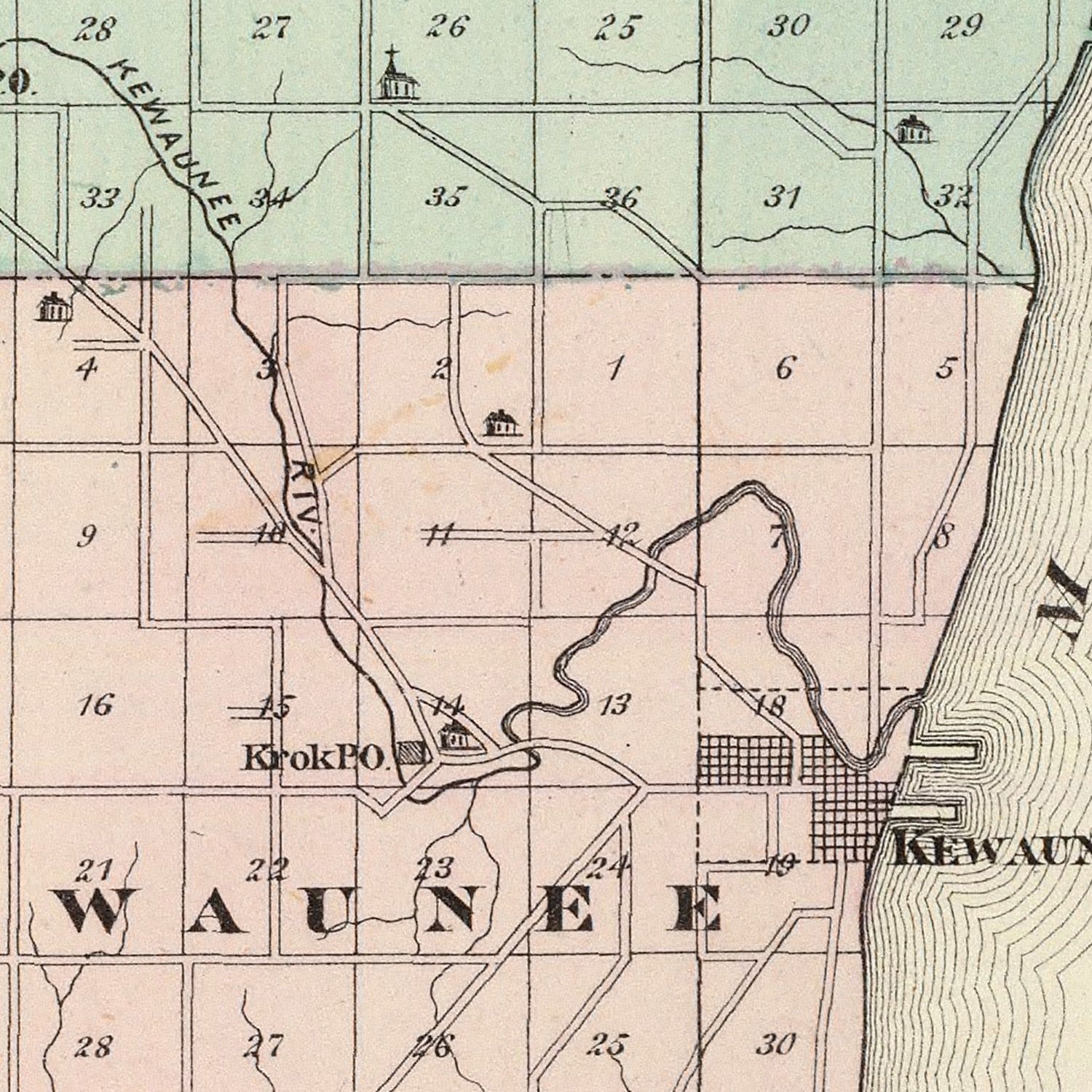 Vintage Map of Kewaunee County, Wisconsin 1878