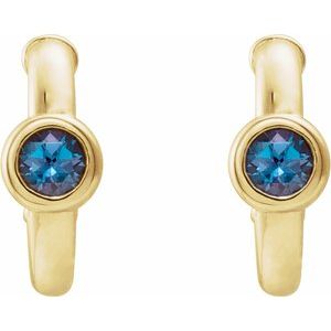 14K Yellow Gold Lab-Grown Alexandrite Huggie Hoop Earrings – image 2