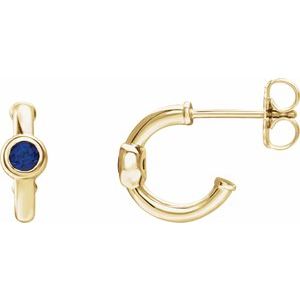 14K Yellow Gold Natural Blue Sapphire Huggie Hoop Earrings