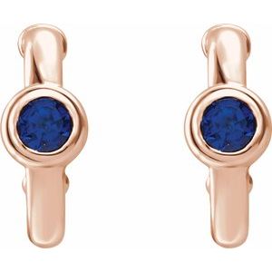 14K Rose Gold Lab-Grown Blue Sapphire Huggie Hoop Earrings – image 2