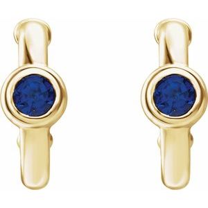 14K Yellow Gold Lab-Grown Blue Sapphire Huggie Hoop Earrings – image 2