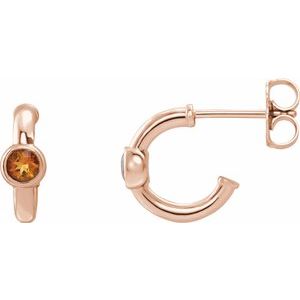 14K Rose Gold Natural Citrine Huggie Hoop Earrings