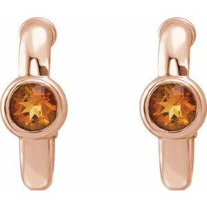 14K Rose Gold Natural Citrine Huggie Hoop Earrings – image 2