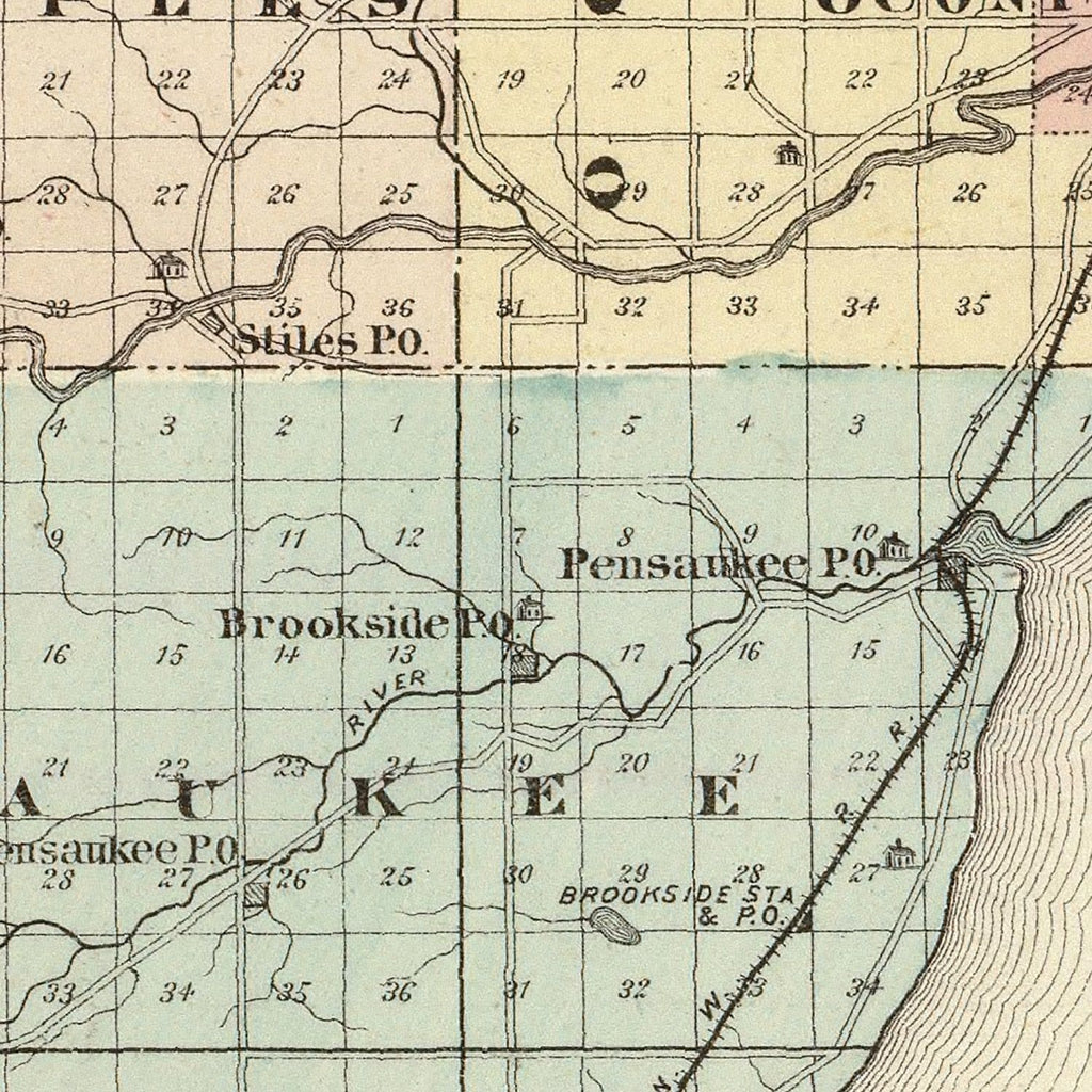 Vintage Map of Oconto County, Wisconsin 1878