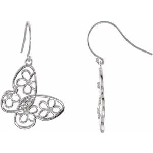 Sterling Silver 1/6 Natural Daimond Floral Butterfly Earrings
