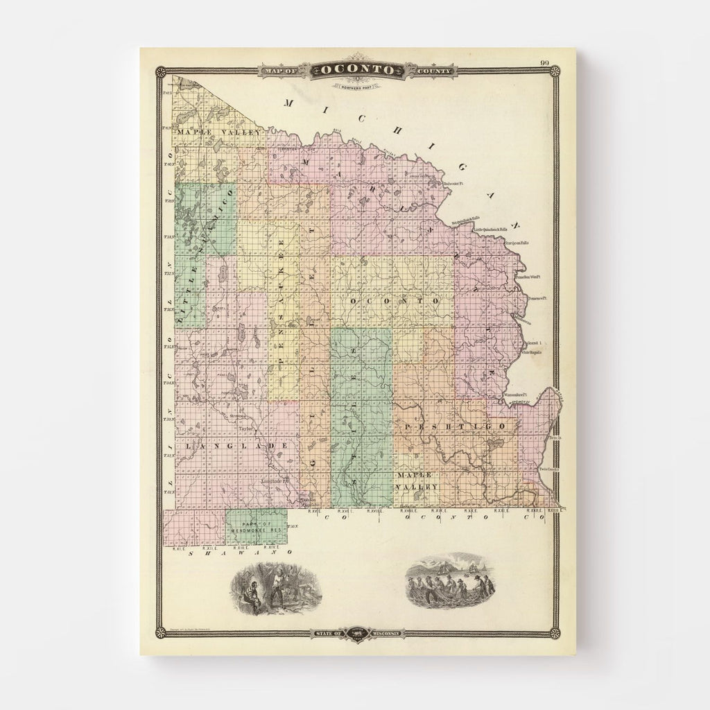 Vintage Map of Oconto County, Wisconsin 1878