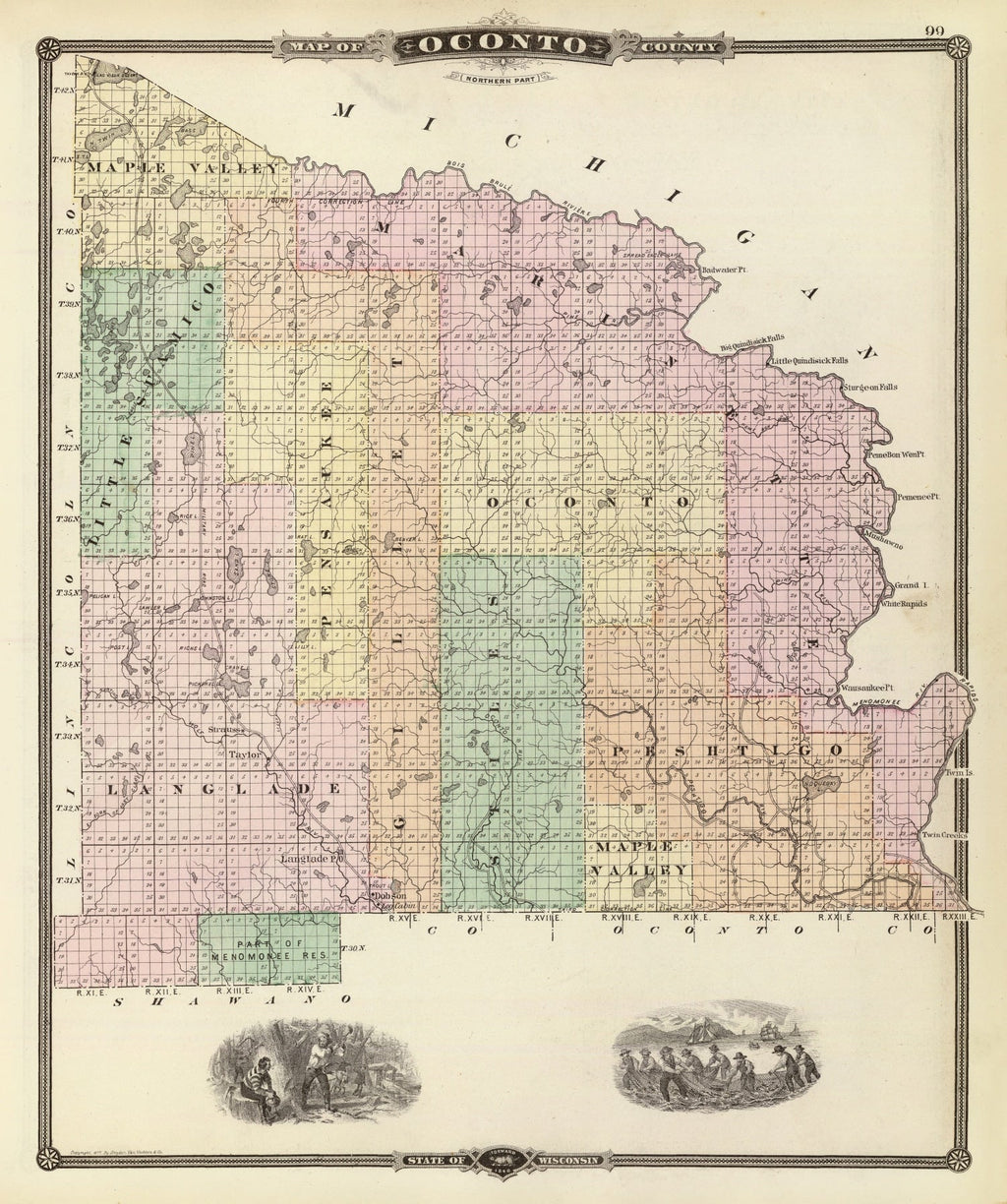 Vintage Map of Oconto County, Wisconsin 1878