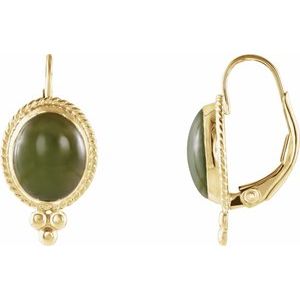 14K Yellow Gold Natural Nephrite Jade Cabochon Earrings