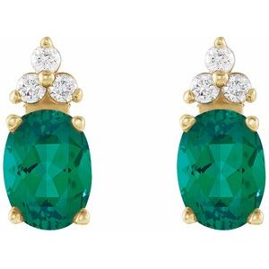 14K Yellow Gold Natural Emerald & .06 CTW Natural Diamond Earrings – image 2
