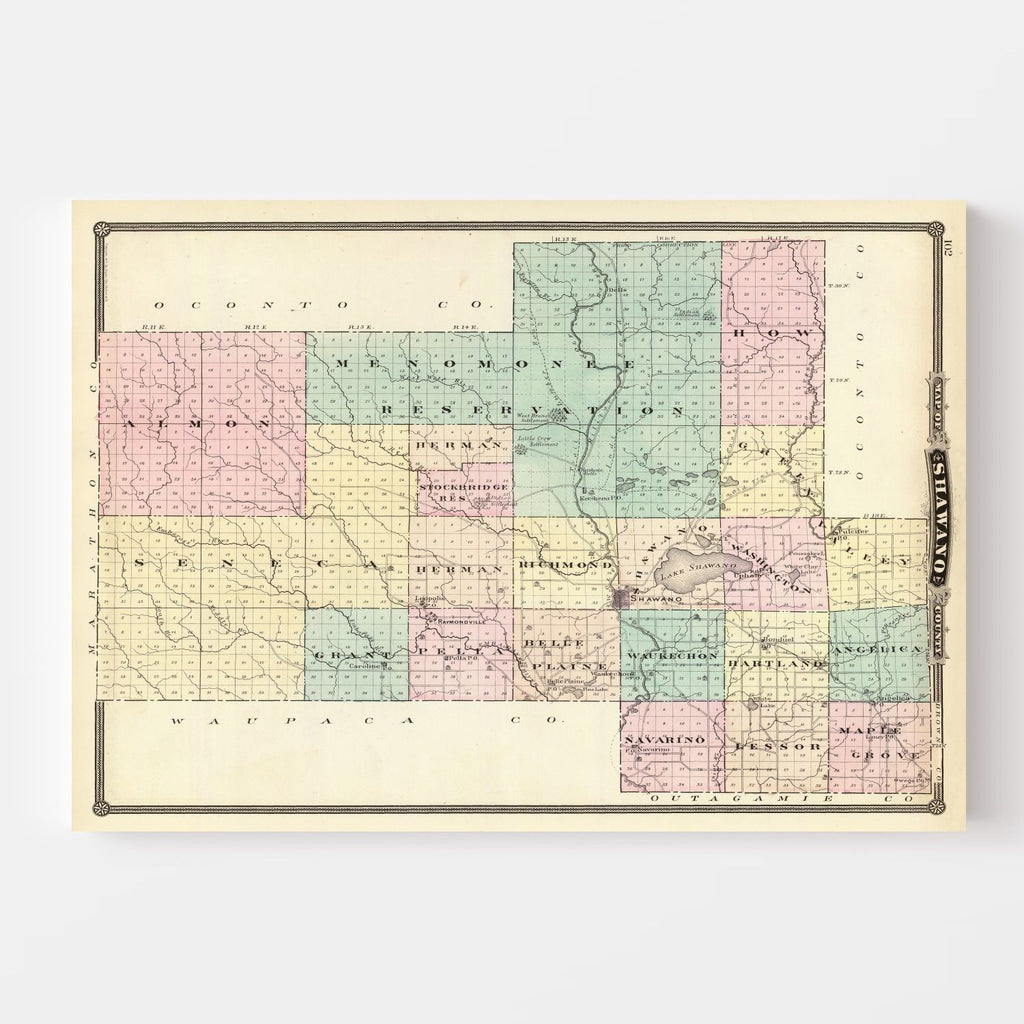 Vintage Map of Shawano County, Wisconsin 1878