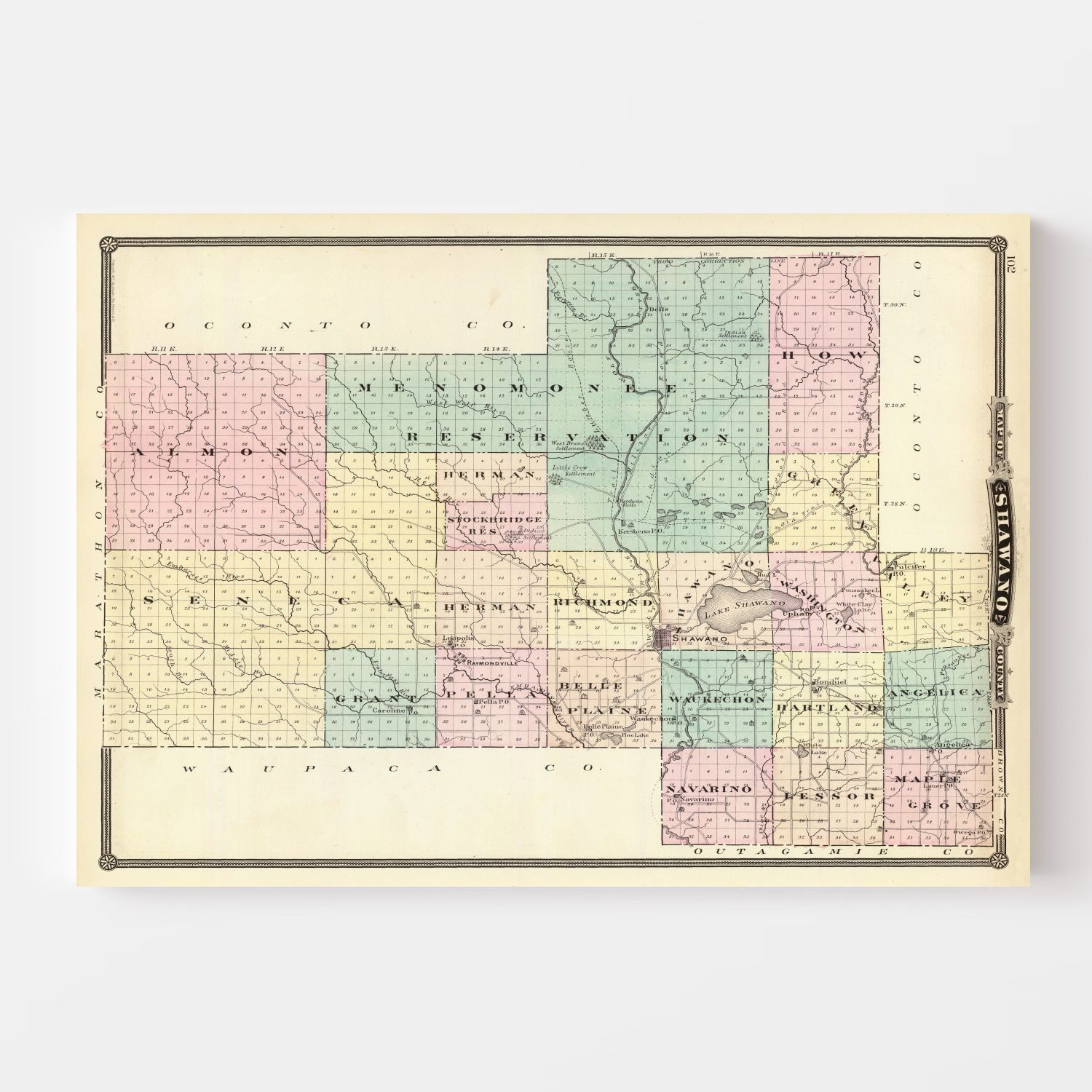 Vintage Map of Shawano County, Wisconsin 1878