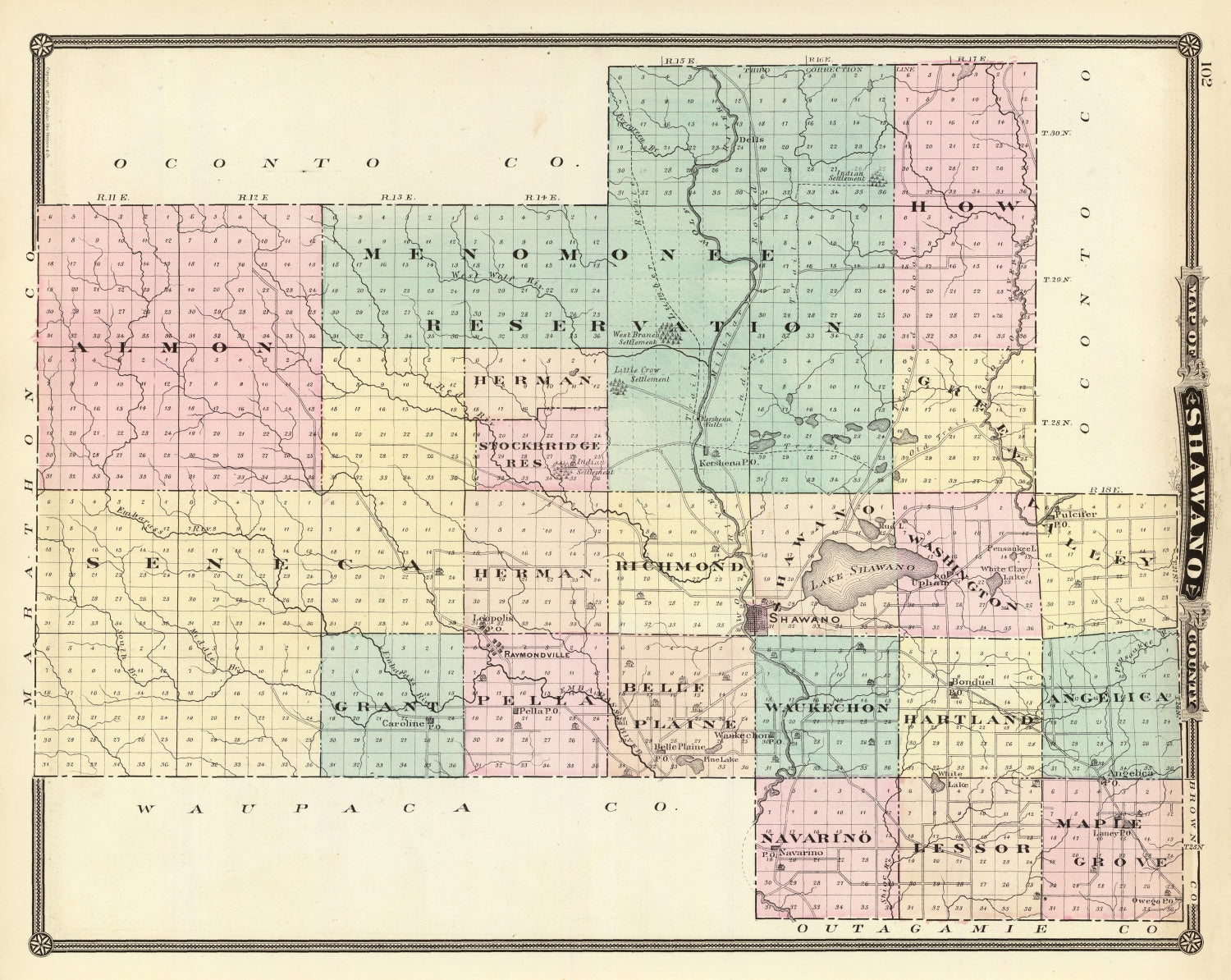 Vintage Map of Shawano County, Wisconsin 1878