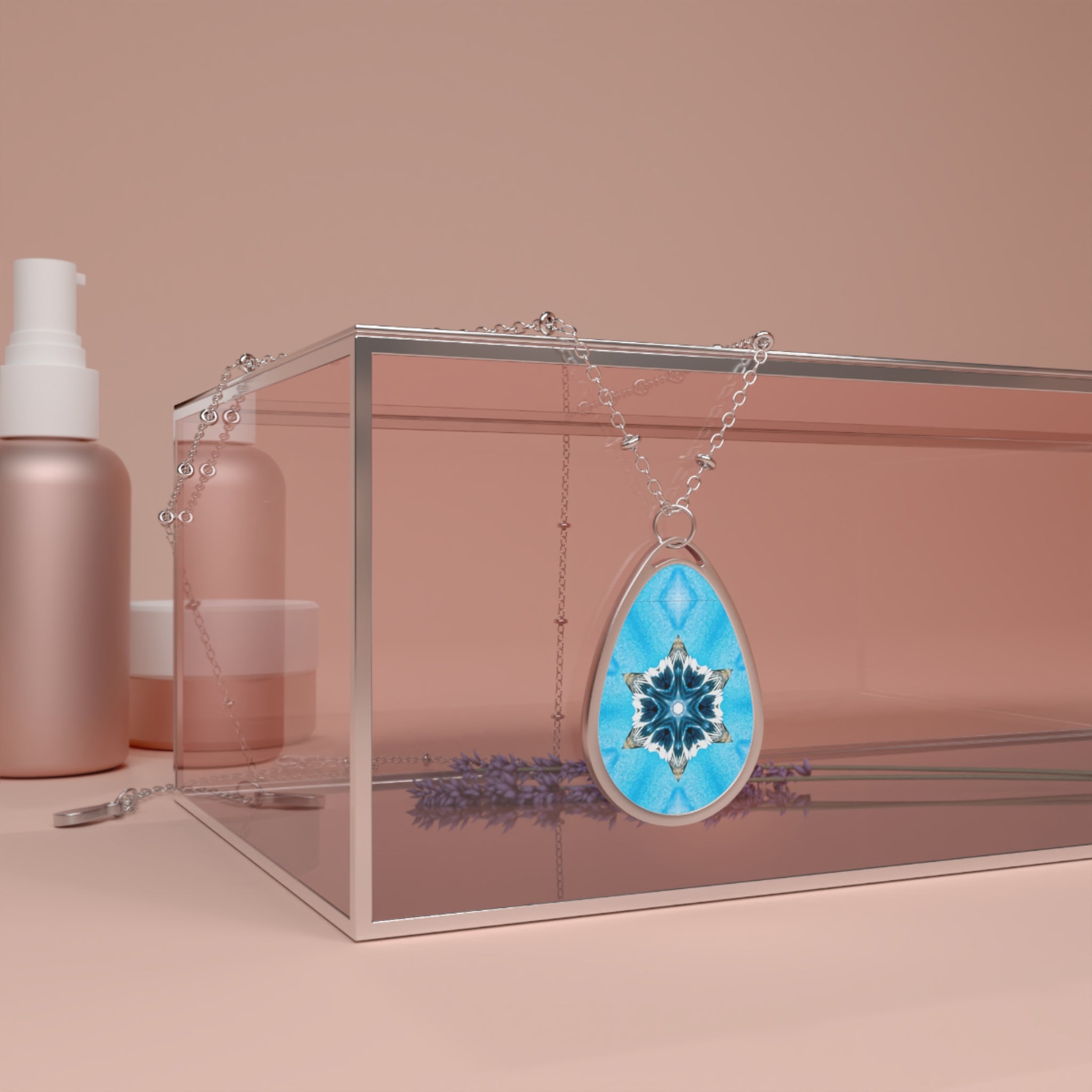 Blue Diamond Pattern Oval Necklace
