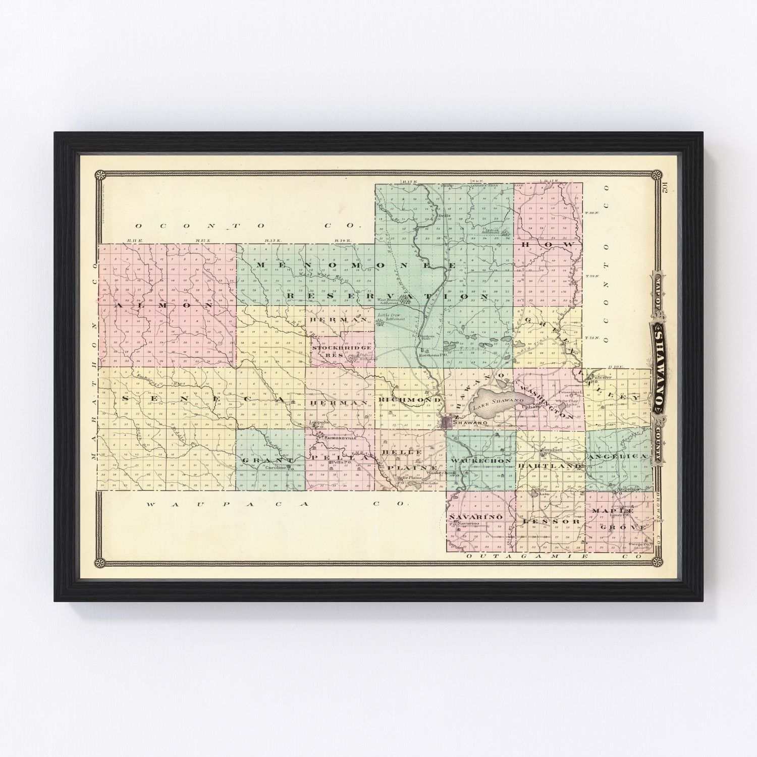 Vintage Map of Shawano County, Wisconsin 1878