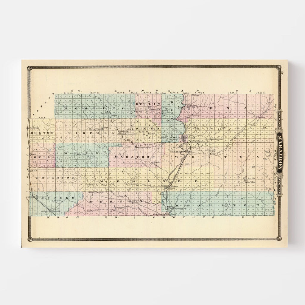 Vintage Map of Marathon County, Wisconsin 1878