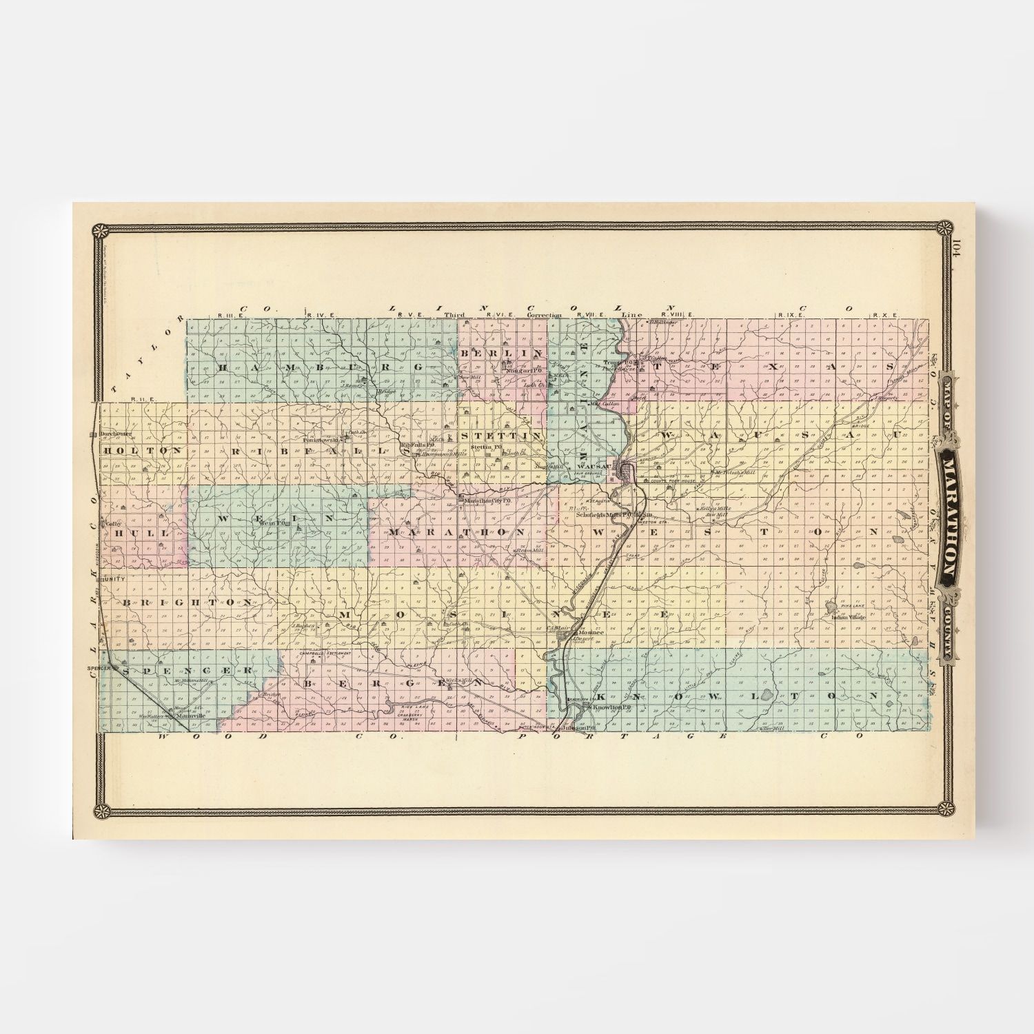 Vintage Map of Marathon County, Wisconsin 1878