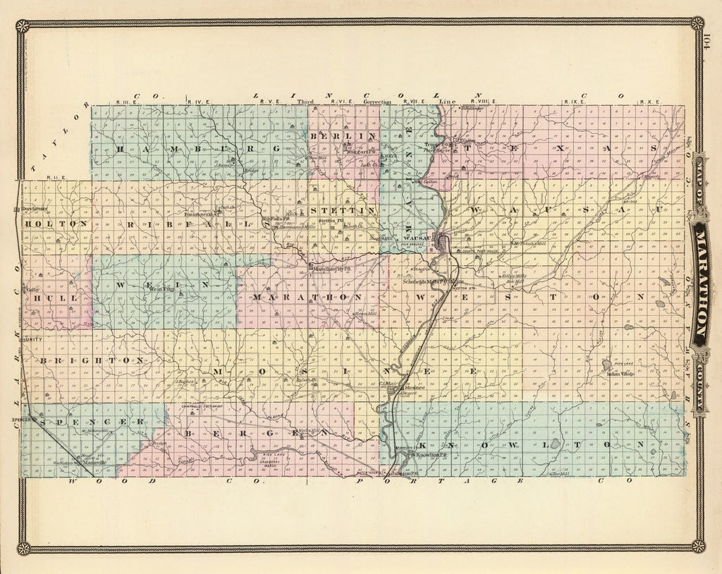 Vintage Map of Marathon County, Wisconsin 1878