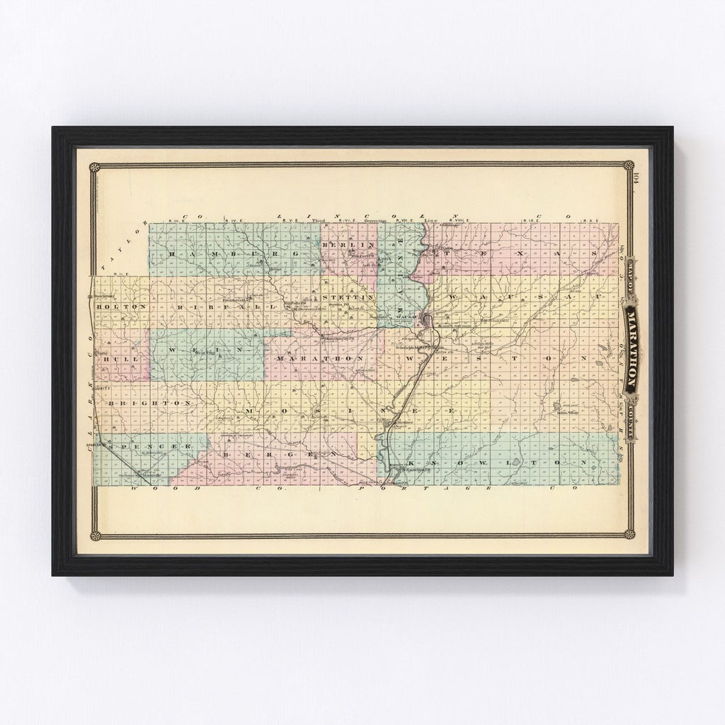 Vintage Map of Marathon County, Wisconsin 1878