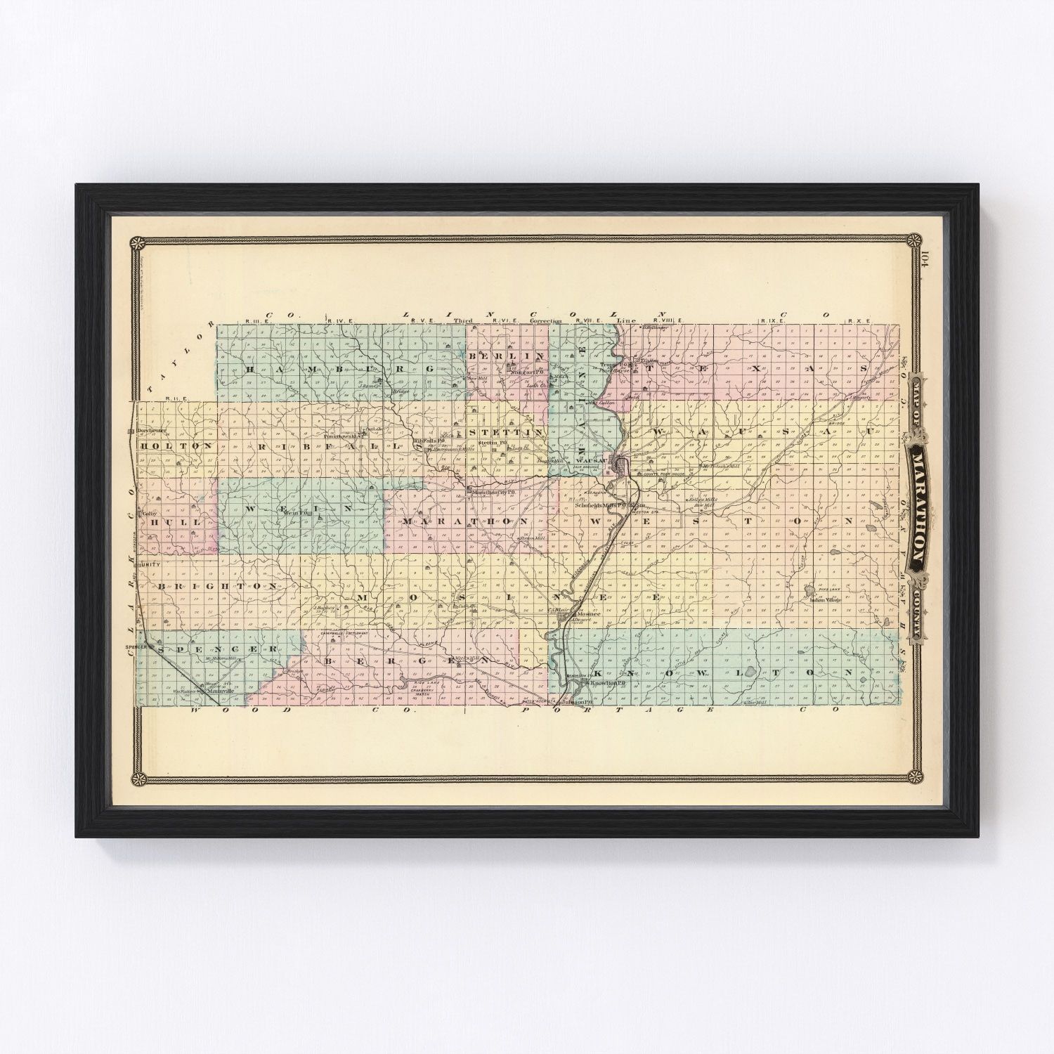 Vintage Map of Marathon County, Wisconsin 1878