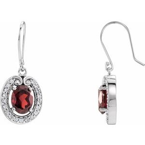 14K White Gold Natural Mozambique Garnet & 3/8 CTW Natural Diamond Earrings