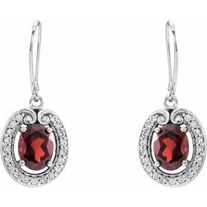 14K White Gold Natural Mozambique Garnet & 3/8 CTW Natural Diamond Earrings