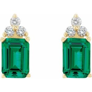 14K Yellow Gold Lab-Grown Emerald & 1/8 CTW Natural Diamond Earrings – image 2