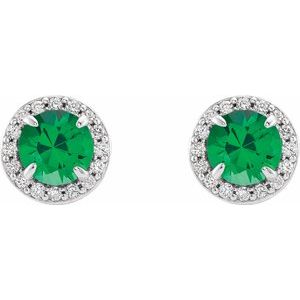14K White Gold 3.5 mm Round Emerald & 1/8 CTW Diamond Earrings – image 2