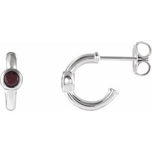 14K White Gold Natural Mozambique Garnet Huggie Hoop Earrings