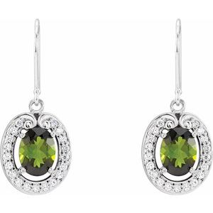 14K White Gold Natural Green Tourmaline & 3/8 CTW Natural Diamond Halo-Style Earrings – image 2