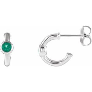14K White Gold Lab-Grown Emerald Huggie Hoop Earrings – image 2