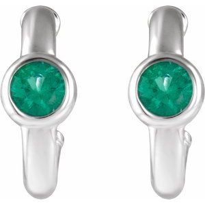 14K White Gold Lab-Grown Emerald Huggie Hoop Earrings – image 3