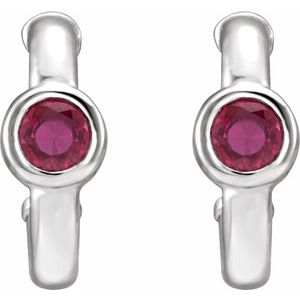 Sterling Silver Natural Ruby Huggie Hoop Earrings – image 2