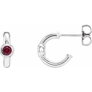 14K White Gold Natural Ruby Huggie Hoop Earrings