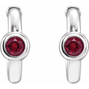 14K White Gold Lab-Grown Ruby Huggie Hoop Earrings – image 2