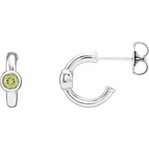 14K White Gold Natural Peridot Huggie Hoop Earrings