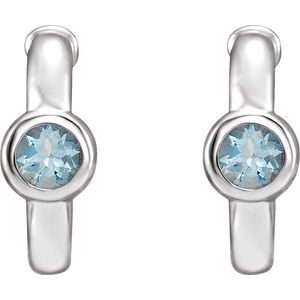 Sterling Silver Natural Aquamarine Huggie Hoop Earrings – image 2