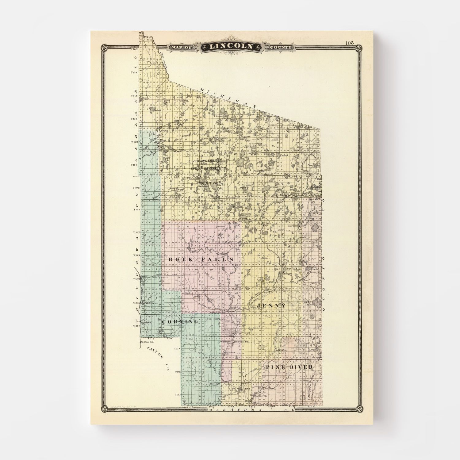Vintage Map of Lincoln County, Wisconsin 1878