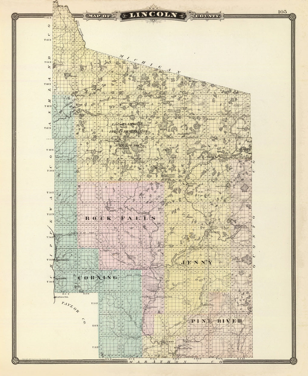 Vintage Map of Lincoln County, Wisconsin 1878