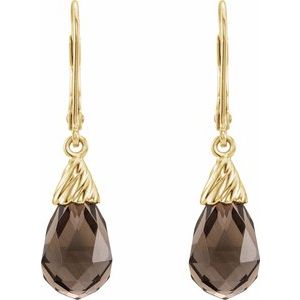 14K Yellow Gold Natural Smoky Quartz Briolette Lever Back Earrings