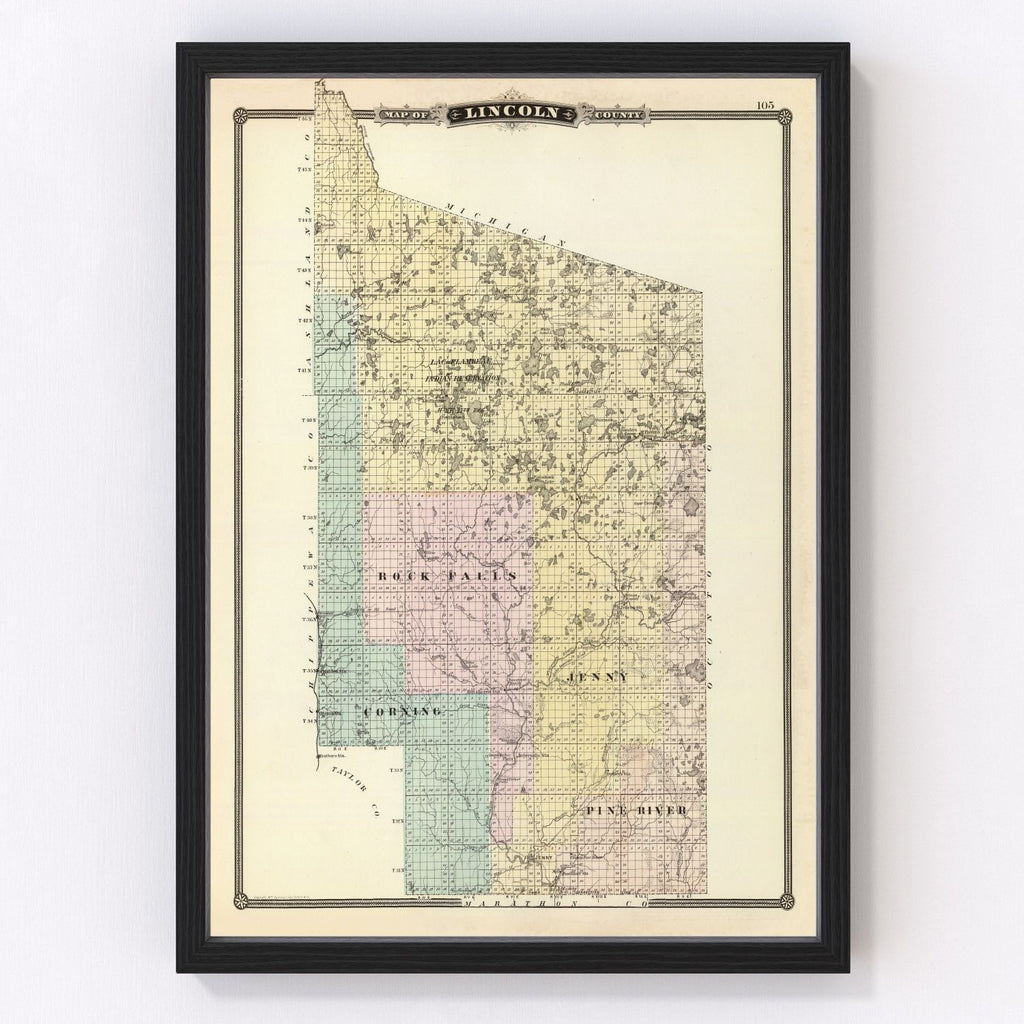 Vintage Map of Lincoln County, Wisconsin 1878