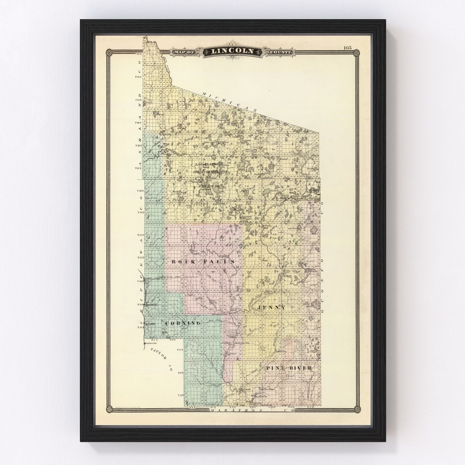Vintage Map of Lincoln County, Wisconsin 1878