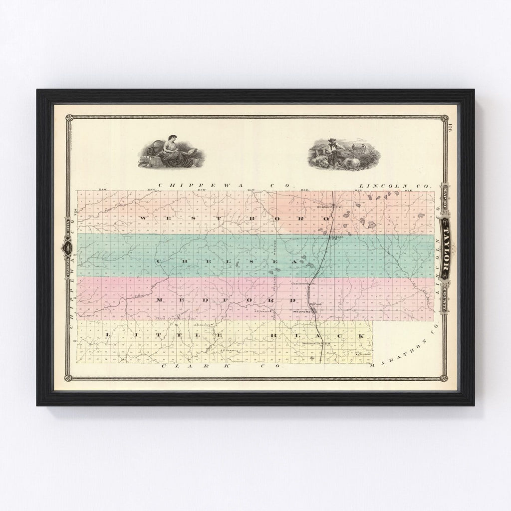 Vintage Map of Taylor County, Wisconsin 1878