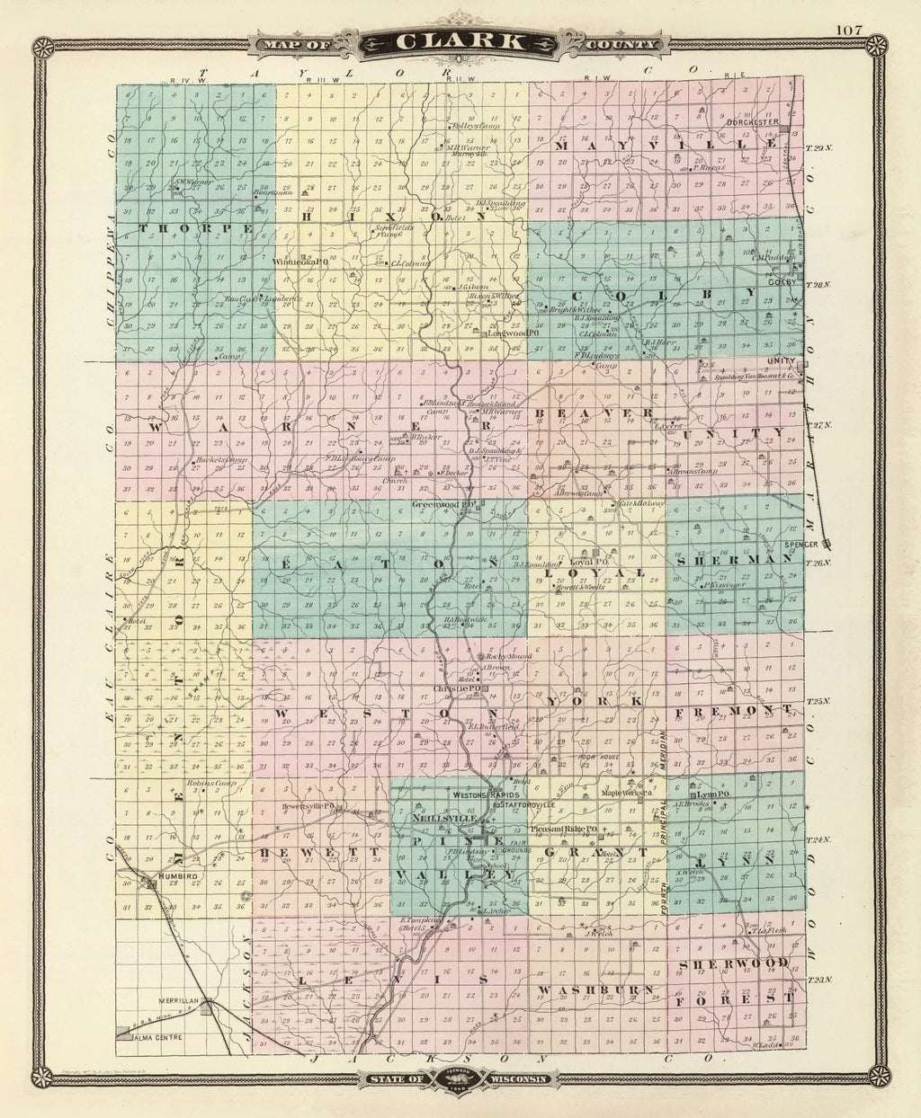 Vintage Map of Clark County, Wisconsin 1878