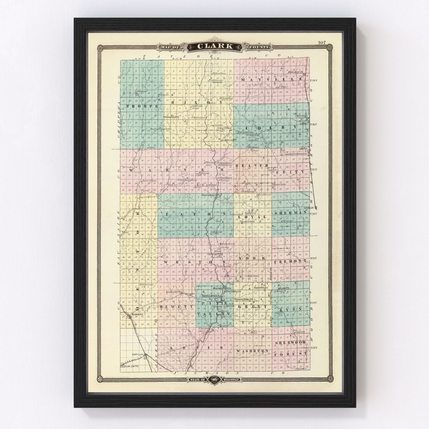 Vintage Map of Clark County, Wisconsin 1878