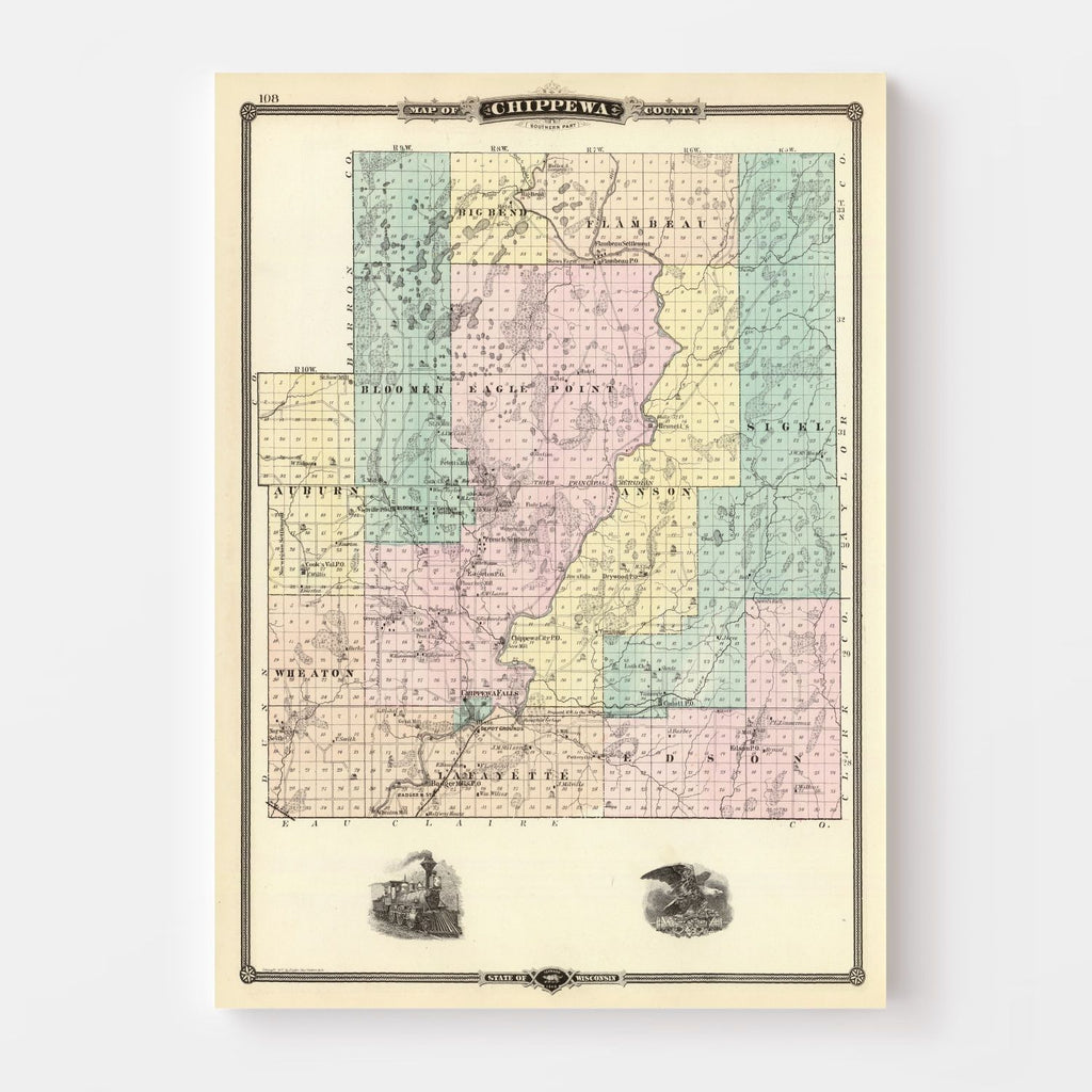 Vintage Map of Chippewa County, Wisconsin 1878